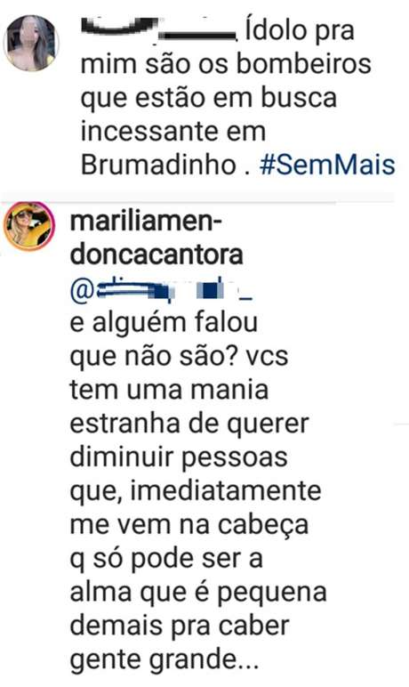 Marília Mendonça rebate comentário de seguidora. Marília Mendonça rebate comentário de seguidora.