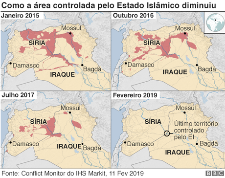 Gr&aacute;fico: como a &aacute;rea controlada pelo Estado Isl&acirc;mico diminuiu