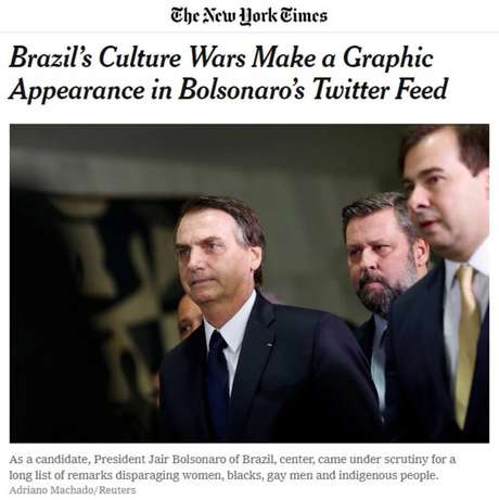 Em seu site oficial, 'The New York Times' repercute vídeo publicado por Bolsonaro no Twitter com atos obscenos Em seu site oficial, 'The New York Times' repercute vídeo publicado por Bolsonaro no Twitter com atos obscenos