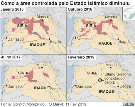 Gráfico: como a área controlada pelo Estado Islâmico diminuiu