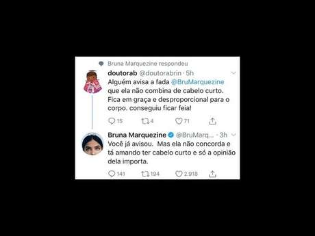 Bruna Marquezine reagiu ao ser criticada no Twitter por conta do cabelo curto Bruna Marquezine reagiu ao ser criticada no Twitter por conta do cabelo curto