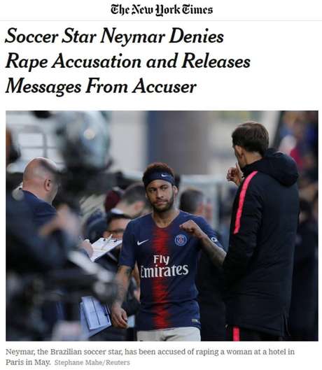 Estrela de futebol Neymar nega acusação de estupro e libera mensagens Estrela de futebol Neymar nega acusação de estupro e libera mensagens