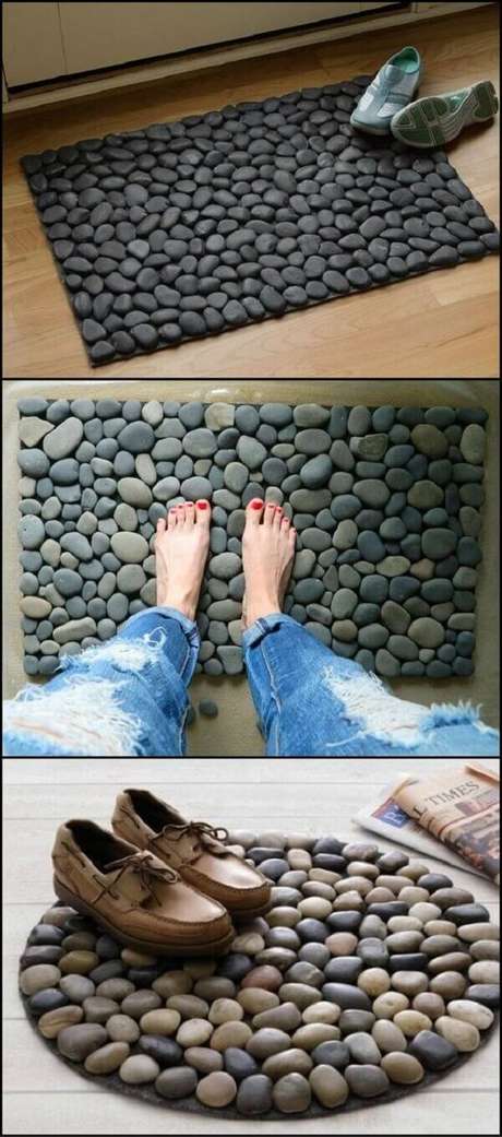 6. Tapete de pedra, DIY baratinhos para decorar sua casa. Fonte: Pinterest 6. Tapete de pedra, DIY baratinhos para decorar sua casa. Fonte: Pinterest