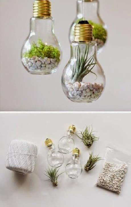 7. Terrário na lâmpada, DIY baratinhos para decorar sua casa. Fonte: Pinterest 7. Terrário na lâmpada, DIY baratinhos para decorar sua casa. Fonte: Pinterest