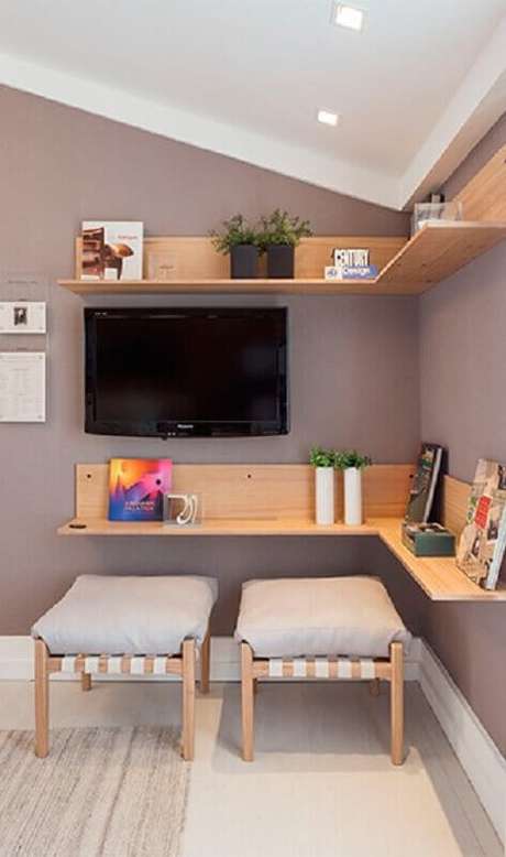 10. Decoração de quarto com prateleiras de madeira – Foto: Quartos Etc 10. Decoração de quarto com prateleiras de madeira – Foto: Quartos Etc