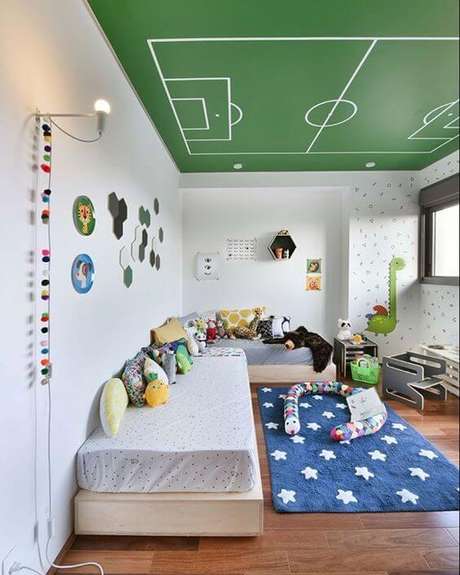 58. Cama infantil para quarto de menino com teto de campo de futebol – Por: Revista Viva Decora 58. Cama infantil para quarto de menino com teto de campo de futebol – Por: Revista Viva Decora