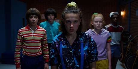 Caleb McLaughlin, Sadie Sink, Millie Bobby Brown, Finn Wolfhard e Noah Schnapp em 'Stranger Things' (2016) Caleb McLaughlin, Sadie Sink, Millie Bobby Brown, Finn Wolfhard e Noah Schnapp em 'Stranger Things' (2016)