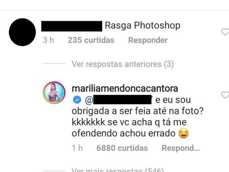 Marilia Mendonça responde fã que a acusou de usar Photoshop na foto Marilia Mendonça responde fã que a acusou de usar Photoshop na foto