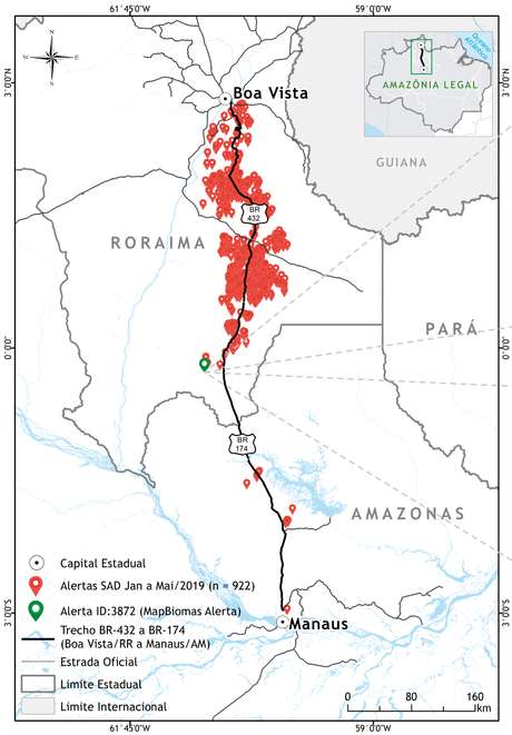O sistema do Imazon emitiu 922 alertas para o trecho entre Manaus e Boa Vista, de janeiro a maio deste ano O sistema do Imazon emitiu 922 alertas para o trecho entre Manaus e Boa Vista, de janeiro a maio deste ano
