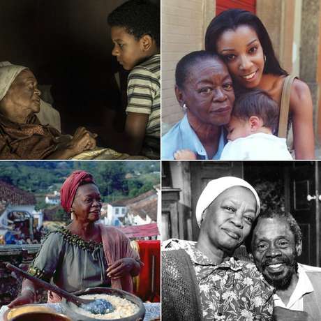 Acima, Ruth de Souza em seu último trabalho na TV, a minissérie Se Eu Fechar os Olhos Agora, exibida este ano; e em O Clone (2001); abaixo, participações em Memorial de Maria Moura (1994) e na primeira versão de Sinhá Moça, ao lado de Grande Otelo (1986) Acima, Ruth de Souza em seu último trabalho na TV, a minissérie Se Eu Fechar os Olhos Agora, exibida este ano; e em O Clone (2001); abaixo, participações em Memorial de Maria Moura (1994) e na primeira versão de Sinhá Moça, ao lado de Grande Otelo (1986)