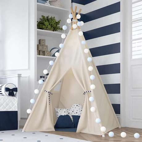 46. Quarto com decoração temática de marinheiro e cabaninha branca. Fonte: Ficar Grávida 46. Quarto com decoração temática de marinheiro e cabaninha branca. Fonte: Ficar Grávida