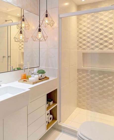 5. Pendente aramado diamante para banheiro branco – Por: Pinterest 5. Pendente aramado diamante para banheiro branco – Por: Pinterest