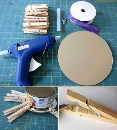 11. Como fazer moldura para espelho com pregadores de madeira. Fonte: Pinterest 11. Como fazer moldura para espelho com pregadores de madeira. Fonte: Pinterest