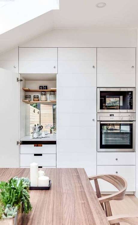 39. Decoração cantinho do café na cozinha planejada com armários brancos – Foto: Ideias Decor 39. Decoração cantinho do café na cozinha planejada com armários brancos – Foto: Ideias Decor