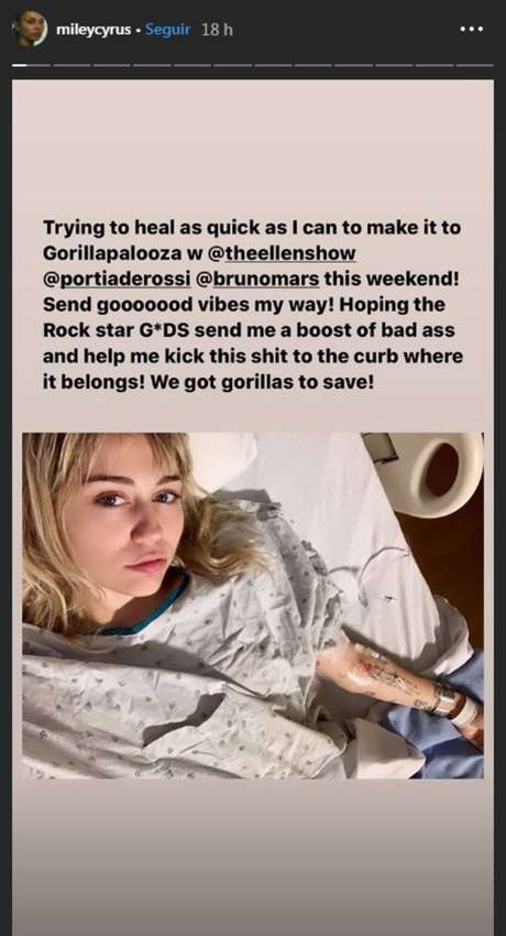 Story de Miley Cyrus no hospital. Story de Miley Cyrus no hospital.