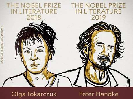 Olga Tokarczuk e Peter Handke venceram Nobel de Literatura em 2018 e 2019, respectivamente Olga Tokarczuk e Peter Handke venceram Nobel de Literatura em 2018 e 2019, respectivamente