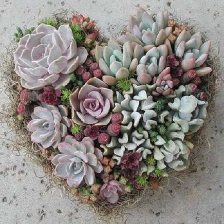 56. O jardim de suculentas podem formar um lindo arranjo de coração. Fonte: Pinterest 56. O jardim de suculentas podem formar um lindo arranjo de coração. Fonte: Pinterest