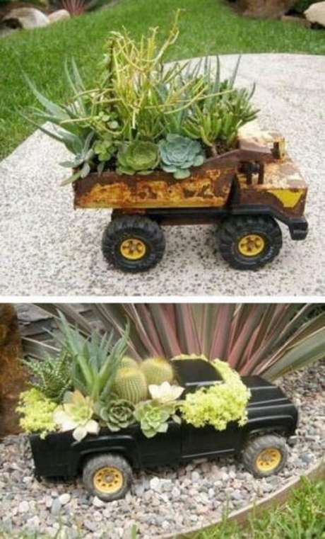 53. Suporte criativos para formar um lindo jardim de suculentas. Fonte: Pinterest 53. Suporte criativos para formar um lindo jardim de suculentas. Fonte: Pinterest