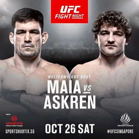 Demian Maia e Ben Askren fazem a luta principal do UFC Singapura neste sábado (26) (Foto: Divulgação/Ultimate) Demian Maia e Ben Askren fazem a luta principal do UFC Singapura neste sábado (26) (Foto: Divulgação/Ultimate)
