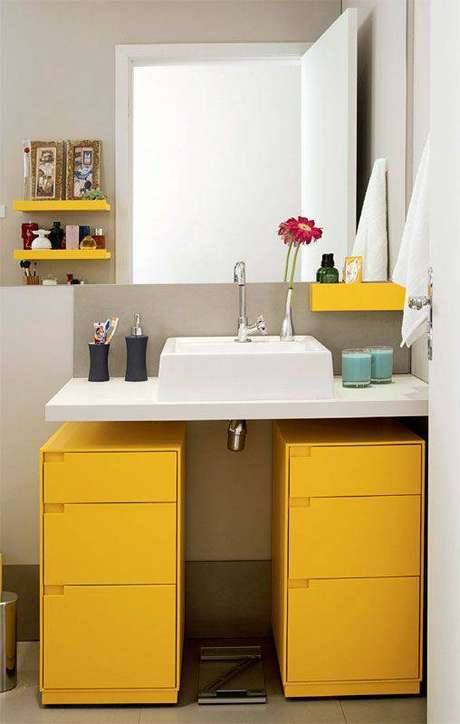 3. Gaveteiro organizador mdf para banheiro alegre em amarelo – Por: Casa Abril 3. Gaveteiro organizador mdf para banheiro alegre em amarelo – Por: Casa Abril