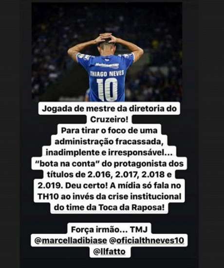 O emrpesário de Thiago acusou a diretoria de usar o jogador para desviar a atenção dos problemas do clube- (Reprodução) O emrpesário de Thiago acusou a diretoria de usar o jogador para desviar a atenção dos problemas do clube- (Reprodução)