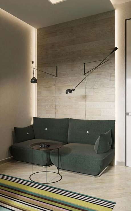 55. Sala clean decorada com sofá pequeno verde – Foto: iFuun 55. Sala clean decorada com sofá pequeno verde – Foto: iFuun