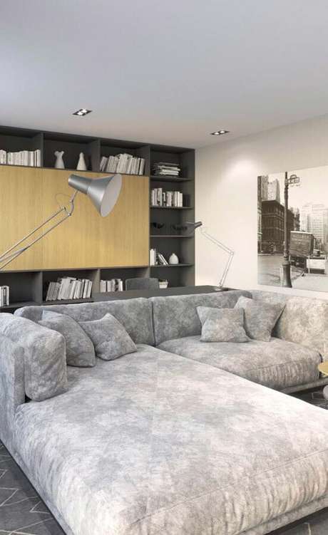 92. O melhor sofá para sala de TV é aquele bem amplo e confortável – Foto: Pinterest 92. O melhor sofá para sala de TV é aquele bem amplo e confortável – Foto: Pinterest