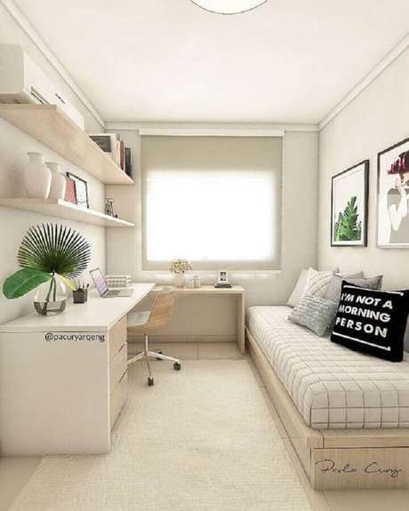 26. Decoração de quarto juvenil planejado todo em tons neutros – Foto: Bico Certo