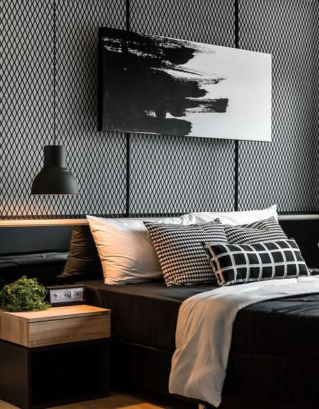 52. Quarto juvenil masculino preto e branco decorado com estilo contemporâneo – Foto: Behance