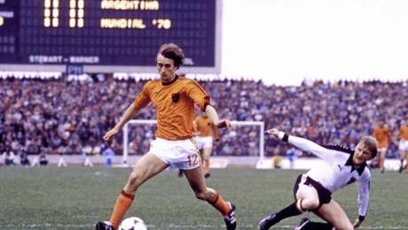 Rensenbrink na Copa do Mundo de 1978, vencida pela Argentina, sobre a Holanda (Foto: Reprodução / Twitter) Rensenbrink na Copa do Mundo de 1978, vencida pela Argentina, sobre a Holanda (Foto: Reprodução / Twitter)