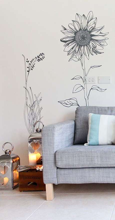 49. Paredes decoradas com papel de parede de girassol – Via: Vinyl Impression