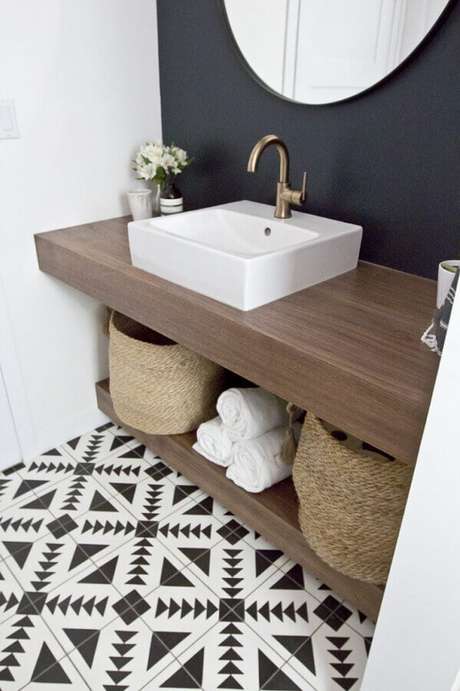10. Modelo de pia de apoio para banheiro pequeno – Foto: HomeDeco 10. Modelo de pia de apoio para banheiro pequeno – Foto: HomeDeco