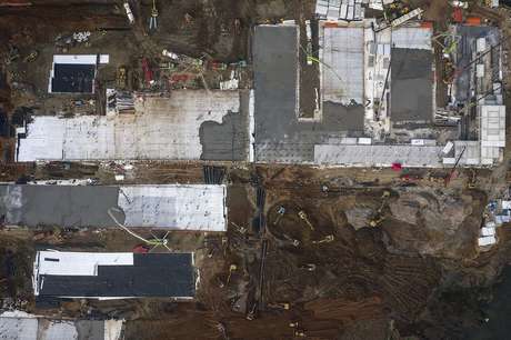 Vista aérea da construção do Hospital Huoshenshan