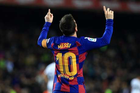 Messi comemora gol pelo Barcelona. Messi comemora gol pelo Barcelona.