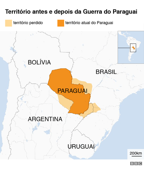 Territ&oacute;rio do Paraguai antes e depois da guerra