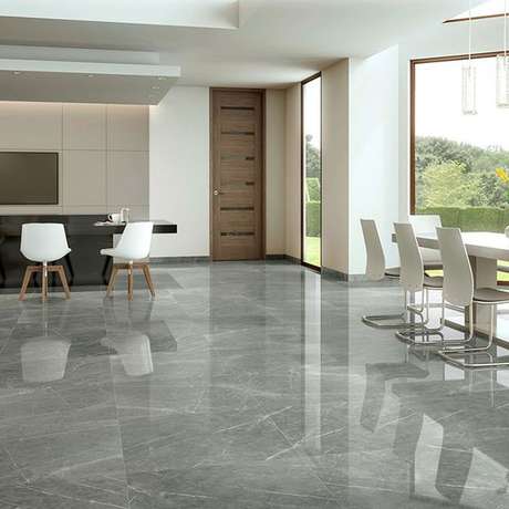 58. Porcelanato cinza polido e brilhante – Via: Pinterest 58. Porcelanato cinza polido e brilhante – Via: Pinterest