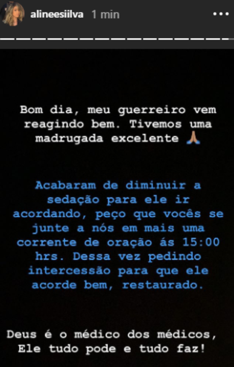 Aline relata melhora de Felipe (Foto: Reprodução/Instagram) Aline relata melhora de Felipe (Foto: Reprodução/Instagram)