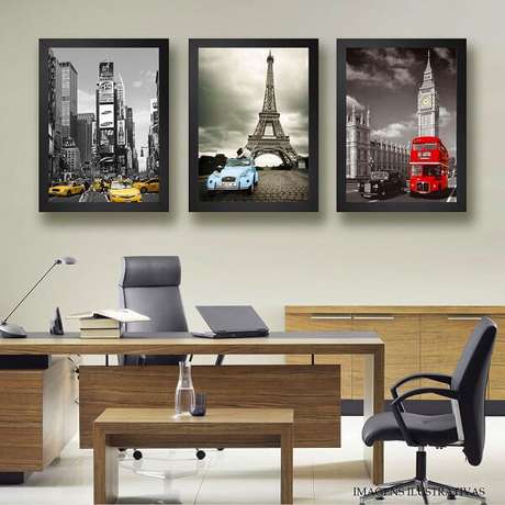 24. Os quadros para escritório apresentam moldura preta. Fonte: Pinterest 24. Os quadros para escritório apresentam moldura preta. Fonte: Pinterest