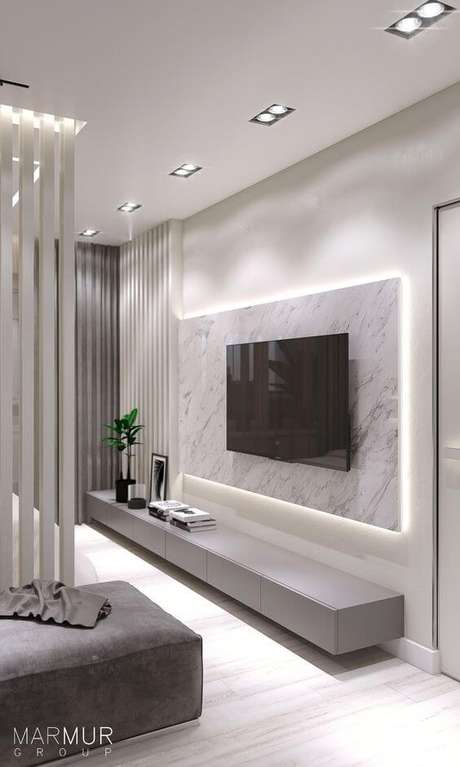 36. Painel para tv de mármore – Via: Pinterest 36. Painel para tv de mármore – Via: Pinterest
