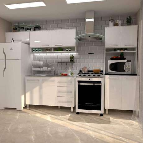 37. Decoração clean para cozinha modulada branca – Foto: Dekora Casa 37. Decoração clean para cozinha modulada branca – Foto: Dekora Casa