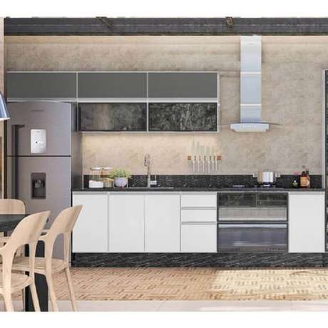 45. Decoração moderna para cozinha modulada cinza e branca – Foto: Pinterest 45. Decoração moderna para cozinha modulada cinza e branca – Foto: Pinterest