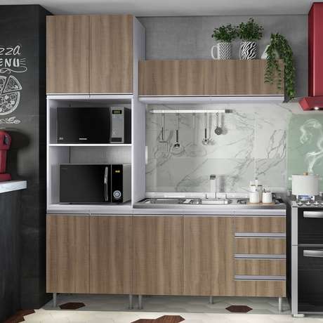 53. Modelo de armário de cozinha modulado pequeno – Foto: Pinterest 53. Modelo de armário de cozinha modulado pequeno – Foto: Pinterest