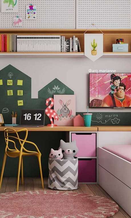 11. Invista em uma decoração alegre e divertida para o cantinho de estudo infantil – Foto: Futurist Archtecture 11. Invista em uma decoração alegre e divertida para o cantinho de estudo infantil – Foto: Futurist Archtecture
