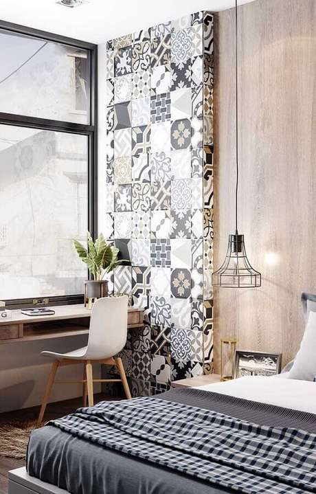 57. Escrivaninha de madeira planejada para cantinho de estudo no quarto com pendente aramado – Foto: Pinterest 57. Escrivaninha de madeira planejada para cantinho de estudo no quarto com pendente aramado – Foto: Pinterest
