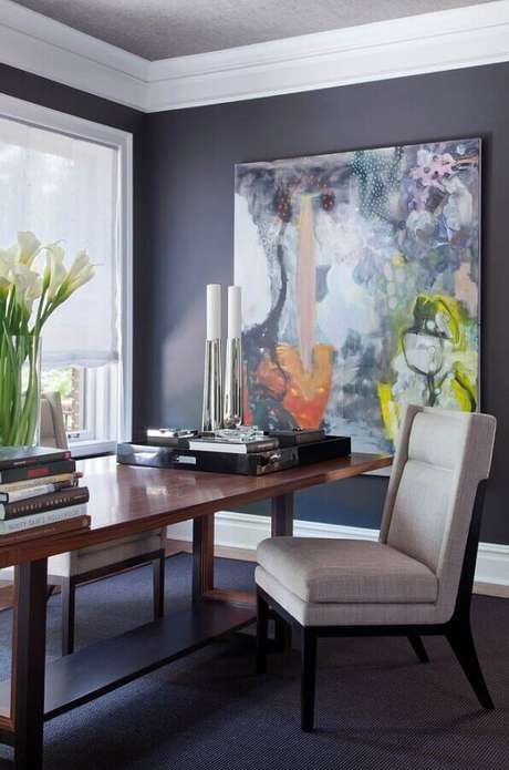 58. Sala de jantar moderna decorada com quadro abstrato grande colorido – Foto: Archidea 58. Sala de jantar moderna decorada com quadro abstrato grande colorido – Foto: Archidea