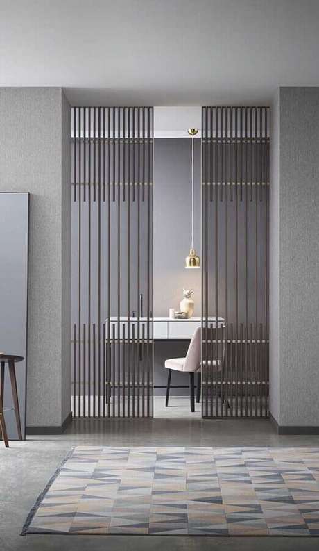 43. Decoração moderna com porta francesa de correr – Foto: Pinterest 43. Decoração moderna com porta francesa de correr – Foto: Pinterest