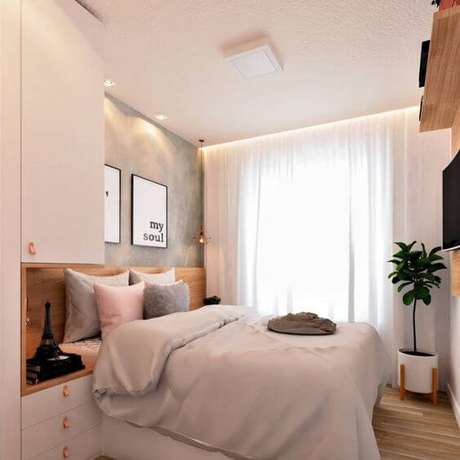 43. Quarto moderno com cortina de voil e cortineiro iluminado – Via: Dicas de Mulher 43. Quarto moderno com cortina de voil e cortineiro iluminado – Via: Dicas de Mulher