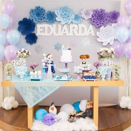 30. Decoração de festa da Frozen como temas de mesversário – Foto: Pinterest 30. Decoração de festa da Frozen como temas de mesversário – Foto: Pinterest