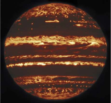 It took hundreds of exposures to create this clear mosaic of Jupiter's infrared images.