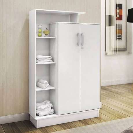 36. Modelo de armário multiuso branco 2 portas com nichos na laterais – Foto: Pinterset 36. Modelo de armário multiuso branco 2 portas com nichos na laterais – Foto: Pinterset